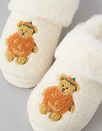 Pantoufle à motifs d’ours en peluche et citrouille AE