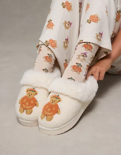 Pantoufle à motifs d’ours en peluche et citrouille AE