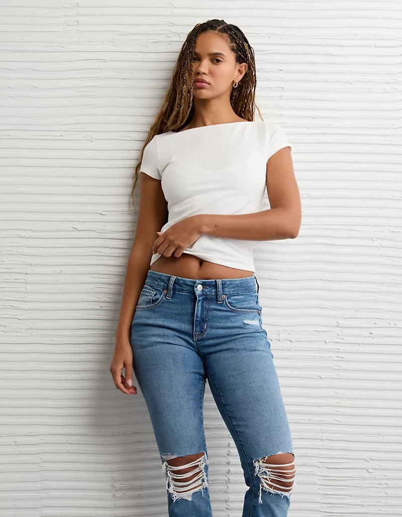 Jean à jambe semi-évasée seconde peau déchiré taille haute Next Level AE