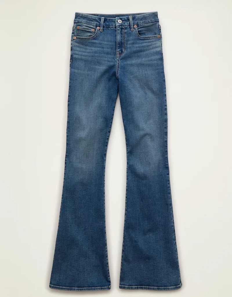 Jean à jambe évasée taille très haute en rondeur AE