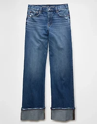 Jean-cigarette à revers taille haute extensible AE