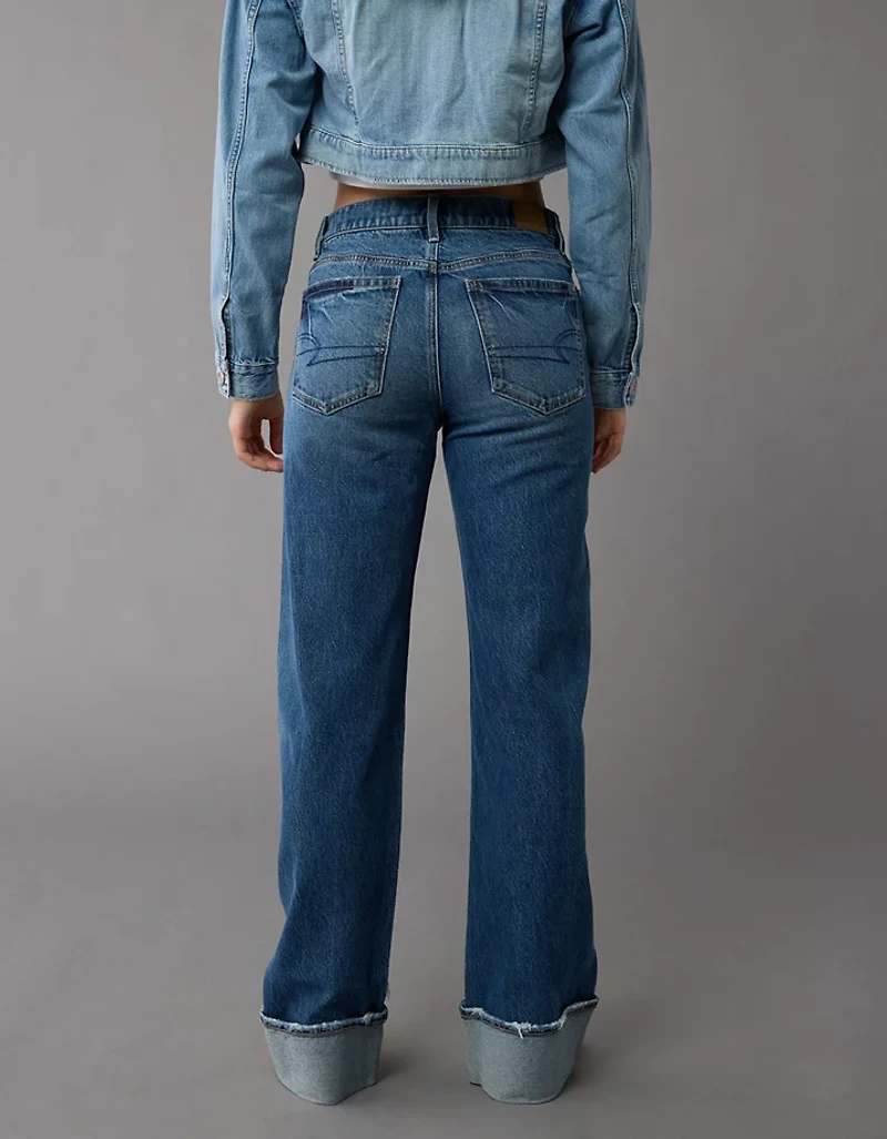 Jean-cigarette à revers taille haute extensible AE