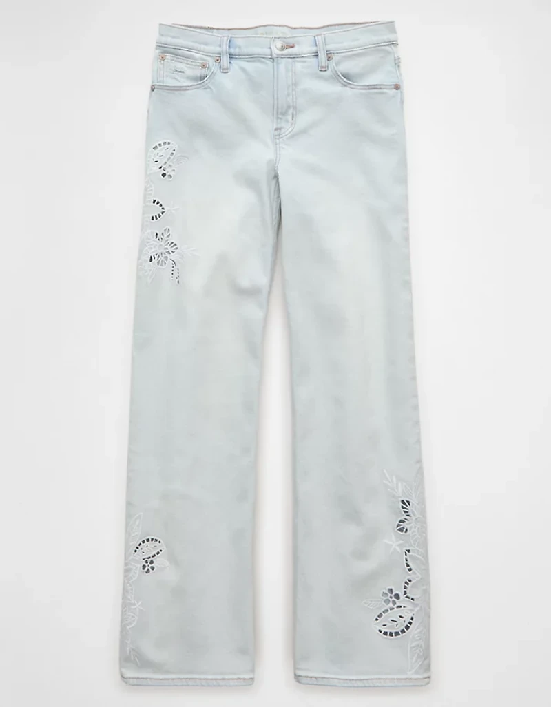 AE Stretch High-Waisted Embroidered Floral Stovepipe Jean