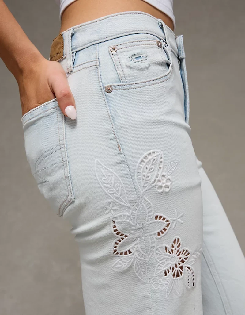 AE Stretch High-Waisted Embroidered Floral Stovepipe Jean