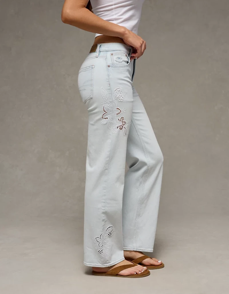 AE Stretch High-Waisted Embroidered Floral Stovepipe Jean