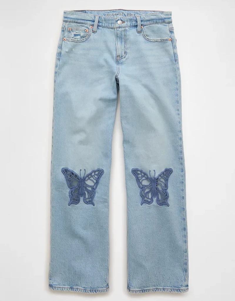 AE Stretch Butterfly Appliqué High-Waisted Stovepipe Jean