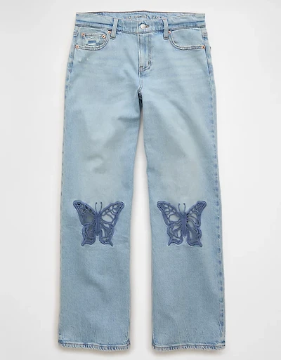 AE Stretch Butterfly Appliqué High-Waisted Stovepipe Jean