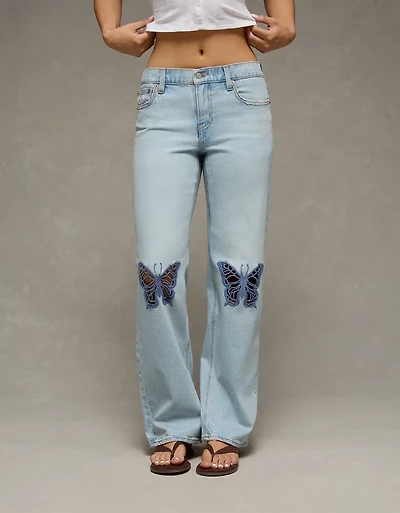 AE Stretch Butterfly Appliqué High-Waisted Stovepipe Jean