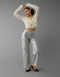AE Stretch Curvy Metallic Super High-Waisted Baggy Straight Jean