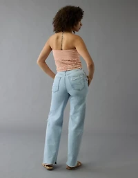 Jean droit ample déchiré à taille très haute incurvé extensible et rigide AE