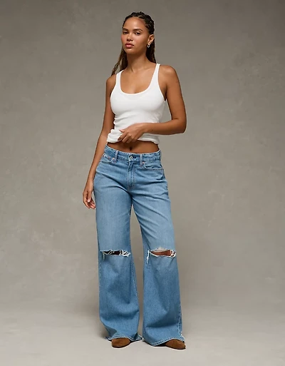 Jean ample à jambe large taille très haute déchiré en rondeur et extensible Drapé de rêveAE