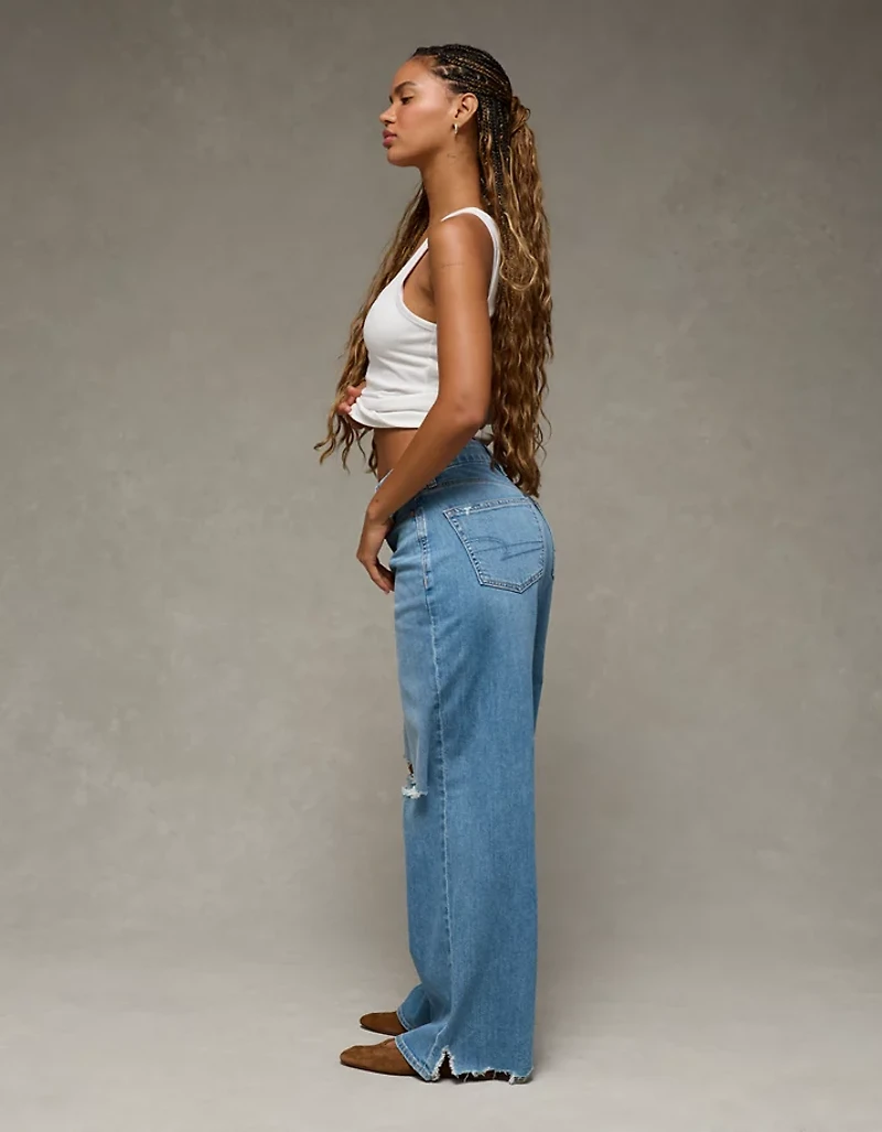 Jean ample à jambe large taille très haute déchiré en rondeur et extensible Drapé de rêveAE