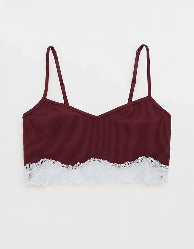 OVERSLEPT by Aerie Real Soft® Ribbed Lace Bra Top