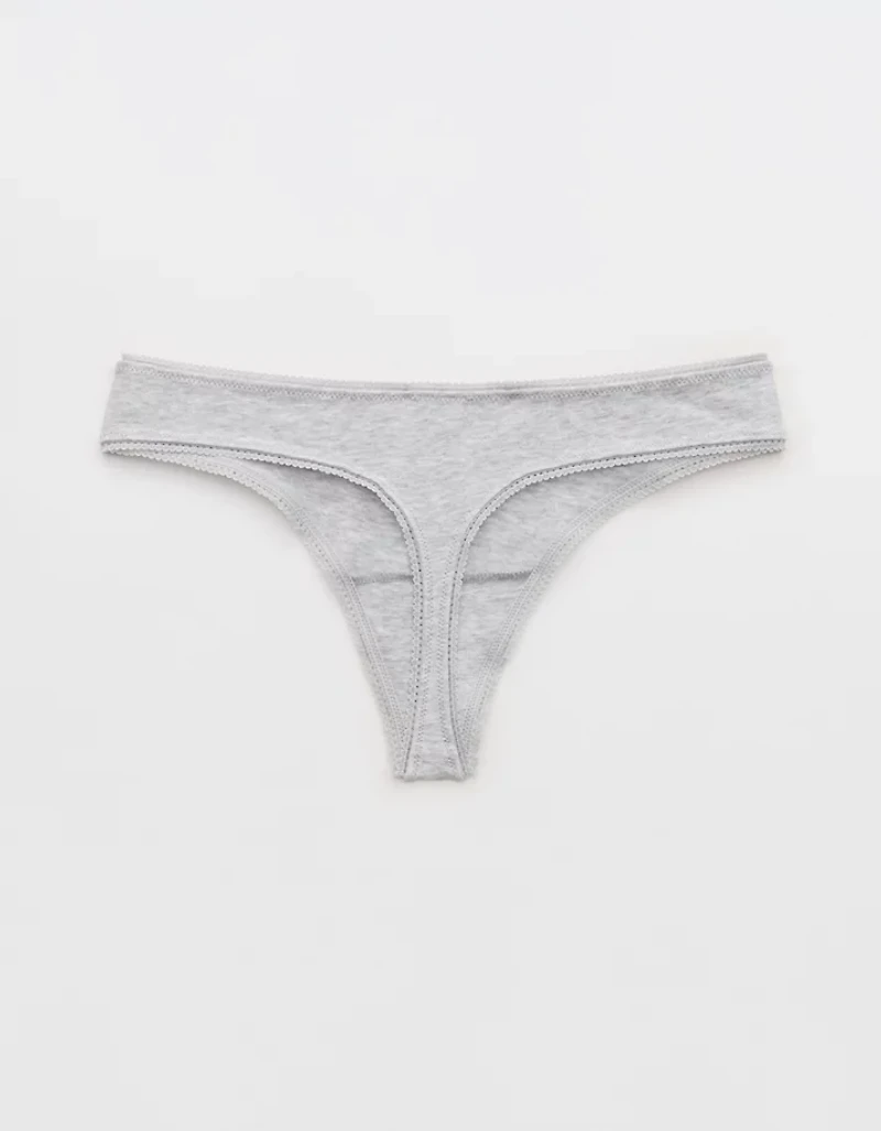 Superchill Cotton Ruched Picot Thong Underwear