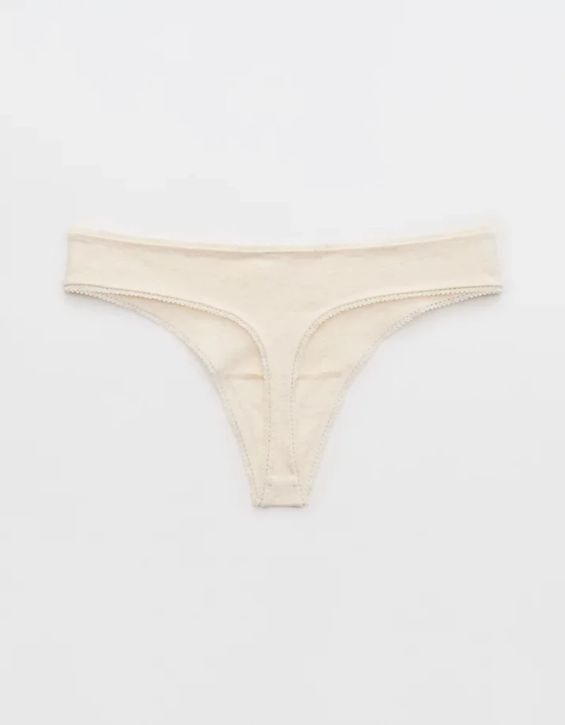 Superchill Cotton Ruched Picot Thong Underwear