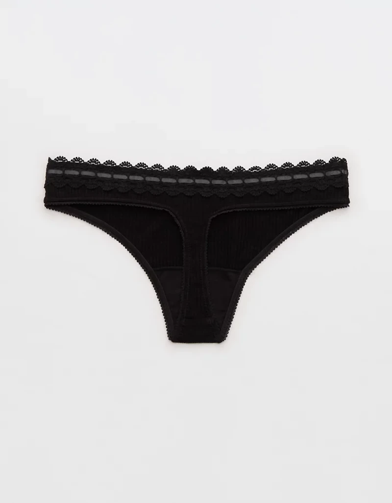 Superchill Cotton Rib Lace Thong Underwear