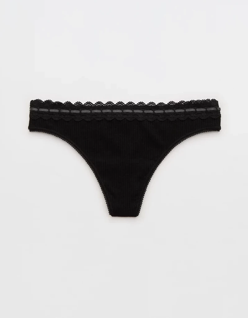 Superchill Cotton Rib Lace Thong Underwear
