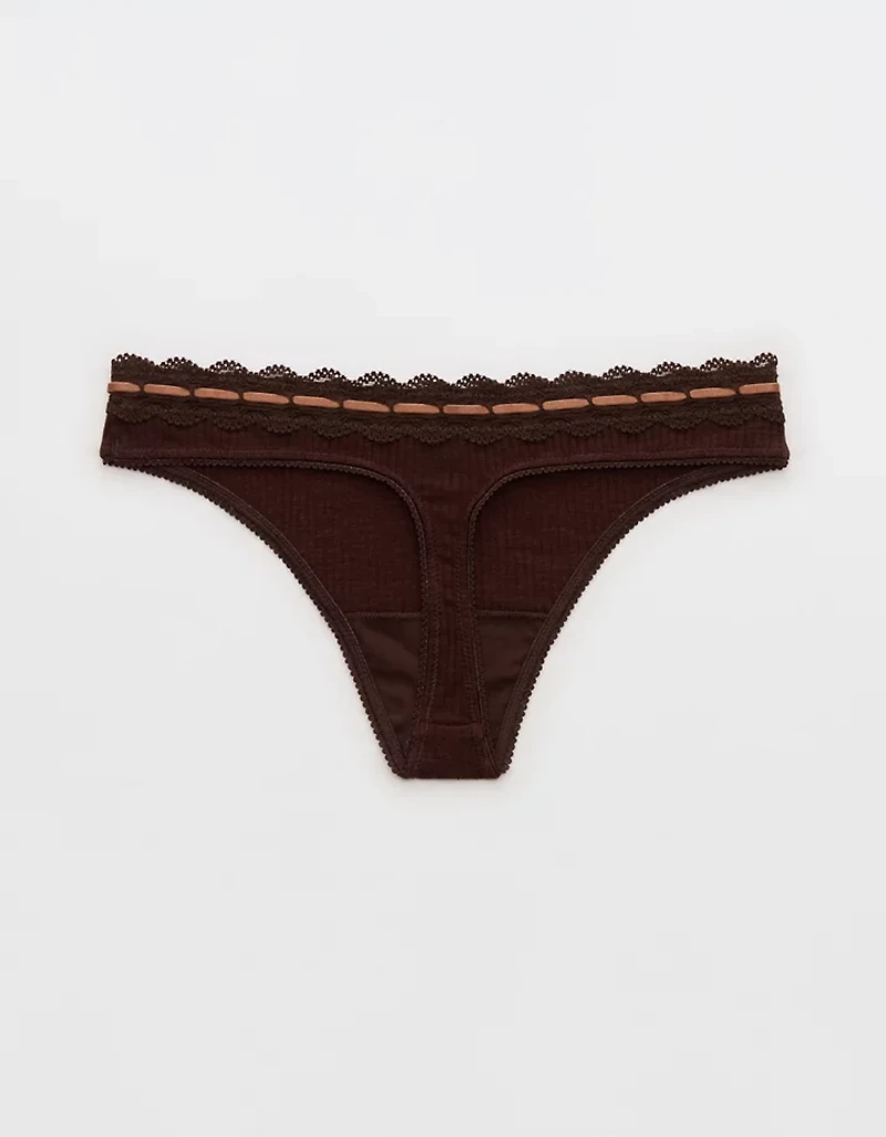 Superchill Cotton Rib Lace Thong Underwear