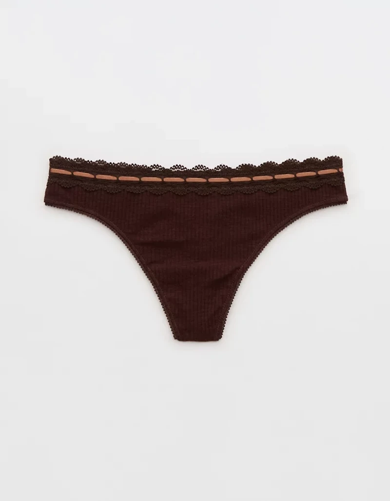Superchill Cotton Rib Lace Thong Underwear