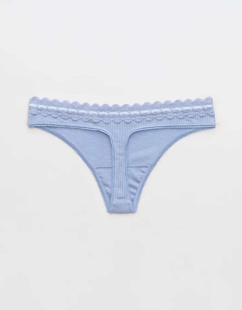 Superchill Cotton Rib Lace Thong Underwear