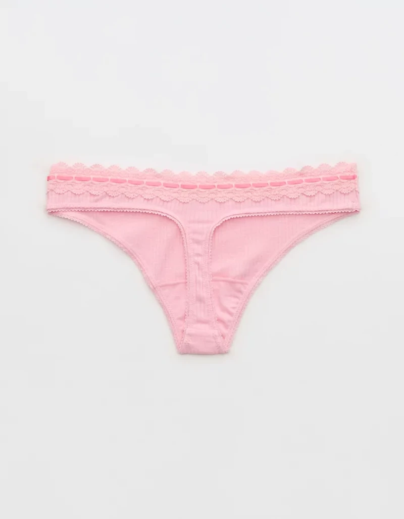 Superchill Cotton Rib Lace Thong Underwear