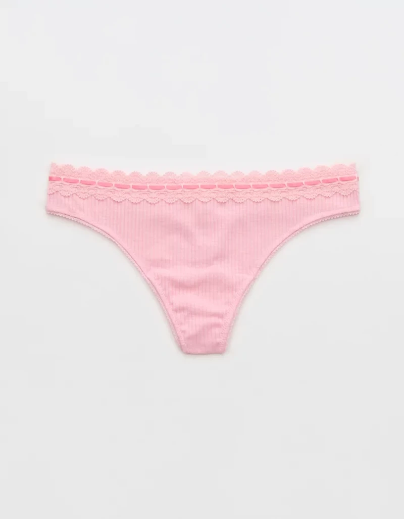 Superchill Cotton Rib Lace Thong Underwear