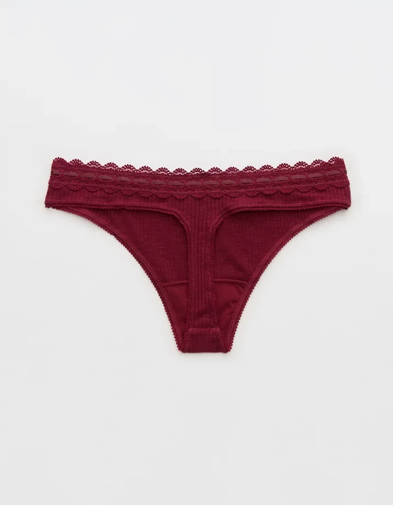 Superchill Cotton Rib Lace Thong Underwear