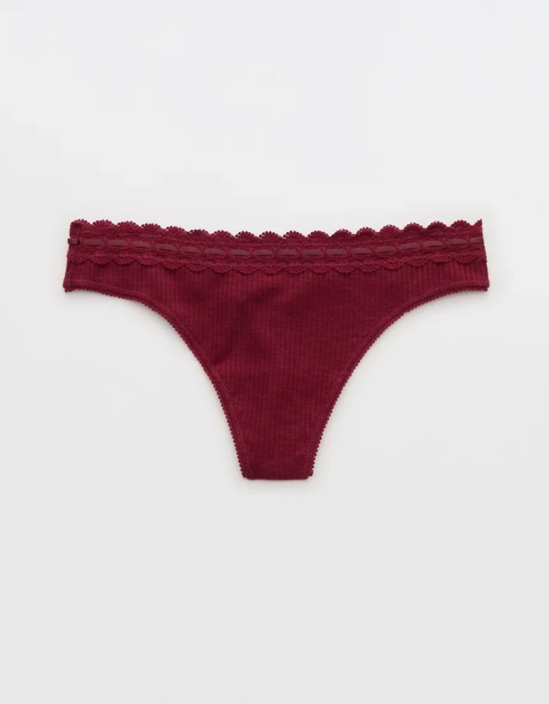 Superchill Cotton Rib Lace Thong Underwear