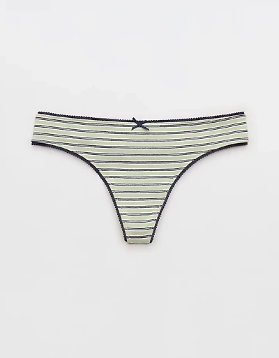 Superchill Cotton Ruched Picot Thong Underwear