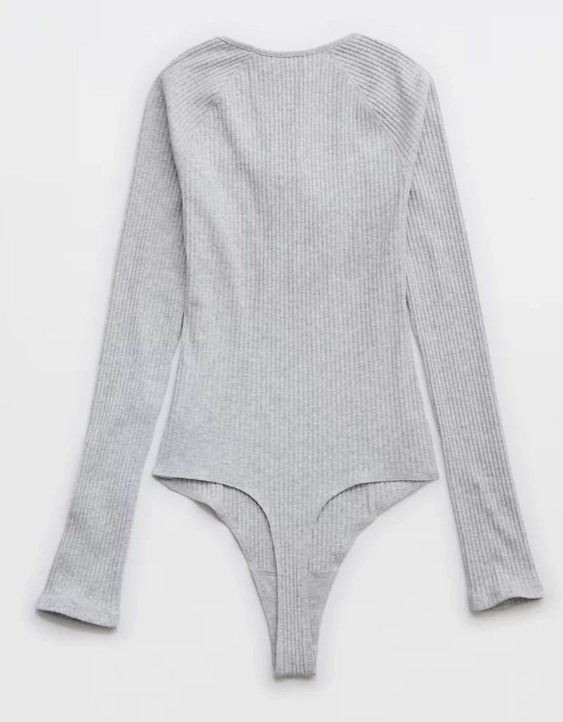 Aerie Long Sleeve Tie Front Bodysuit