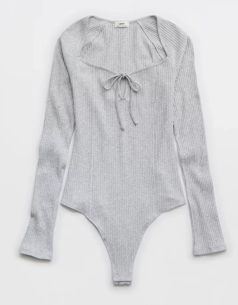 Aerie Long Sleeve Tie Front Bodysuit