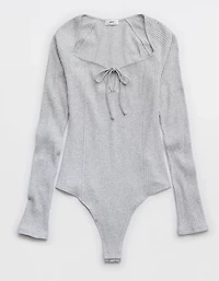 Aerie Long Sleeve Tie Front Bodysuit