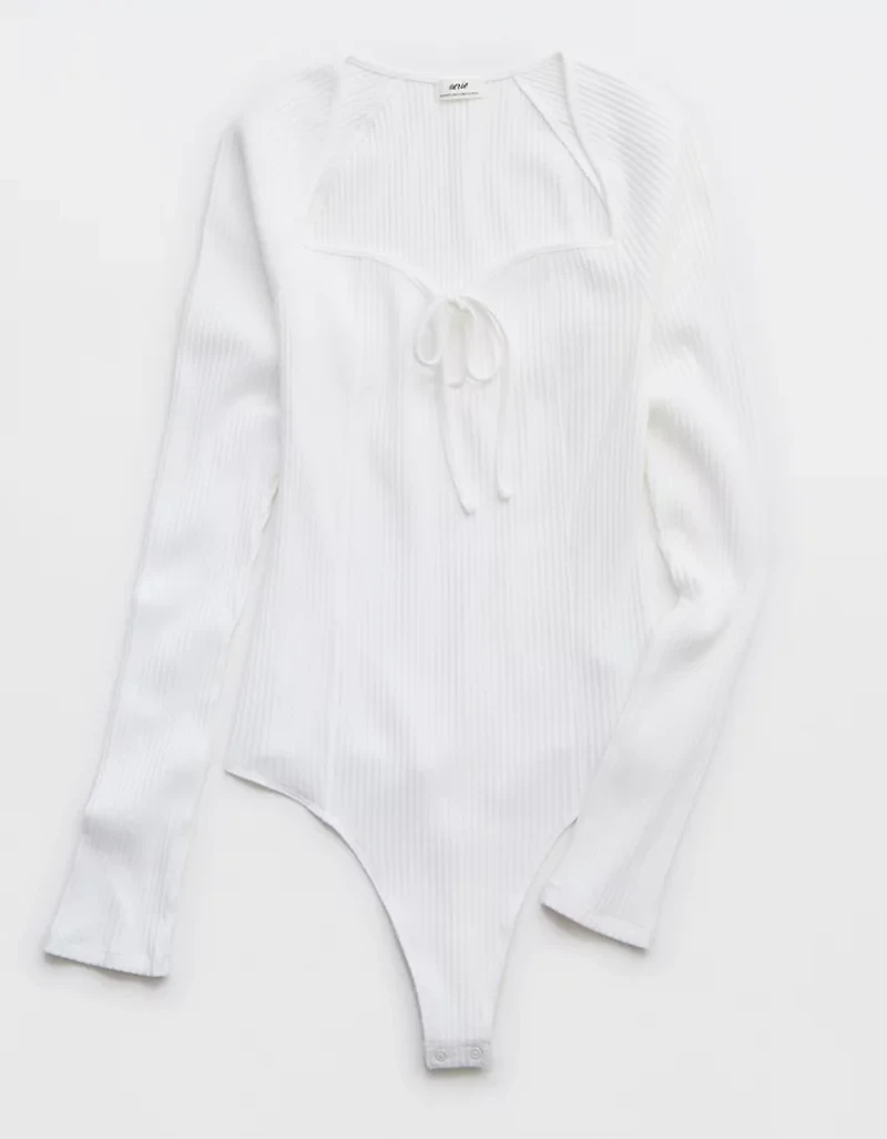 Aerie Long Sleeve Tie Front Bodysuit