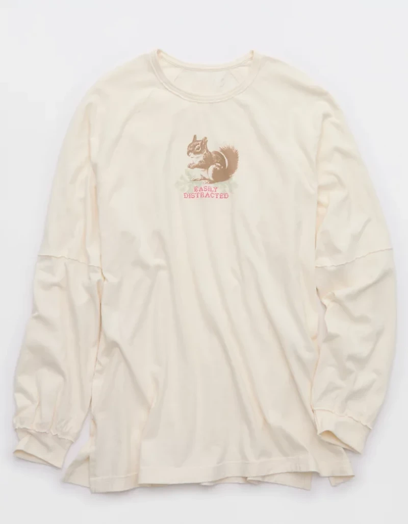 Aerie Cozy Long Sleeve Oversized Boyfriend T-Shirt