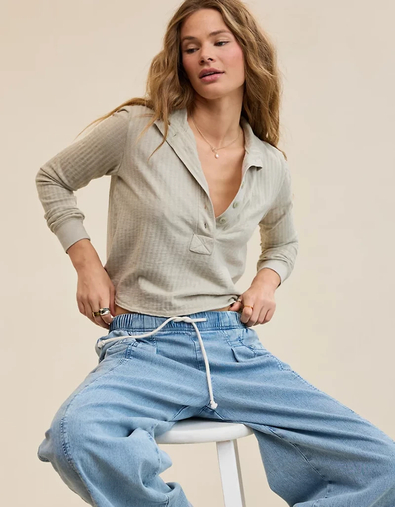 Aerie Shadow Stripe Henley T-Shirt