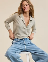 Aerie Shadow Stripe Henley T-Shirt