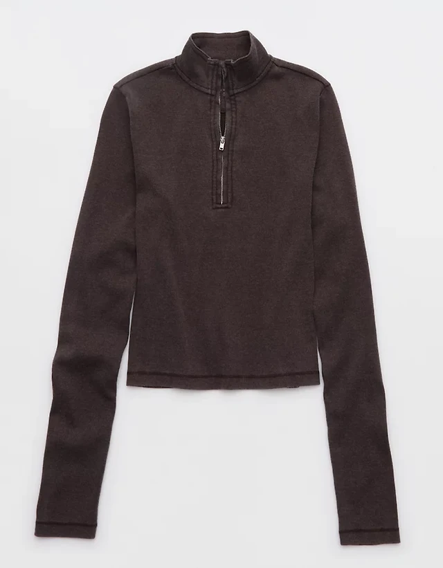 Aerie Long Sleeve Quarter Zip T-Shirt