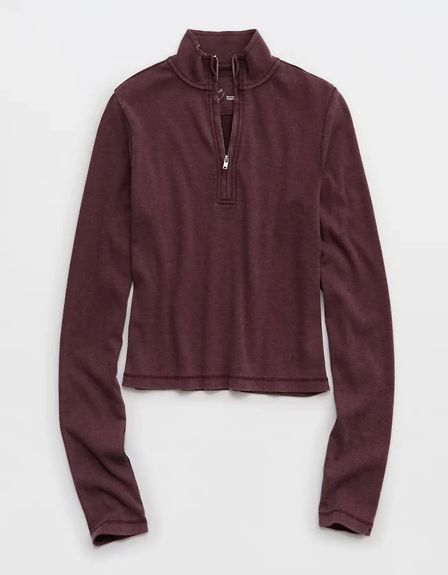Aerie Long Sleeve Quarter Zip T-Shirt