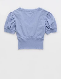 Aerie Cropped Lace Trim V-Neck T-Shirt