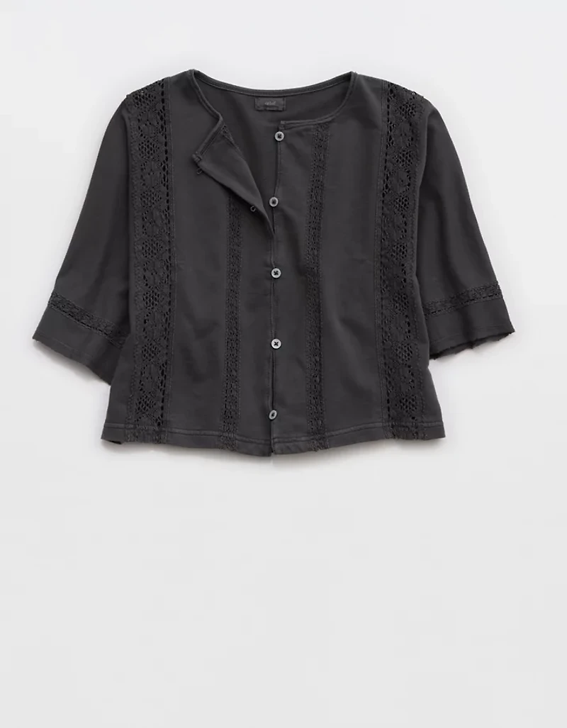 Aerie Short Sleeve Crochet Cardigan