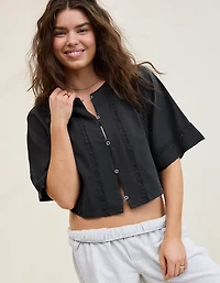 Aerie Short Sleeve Crochet Cardigan