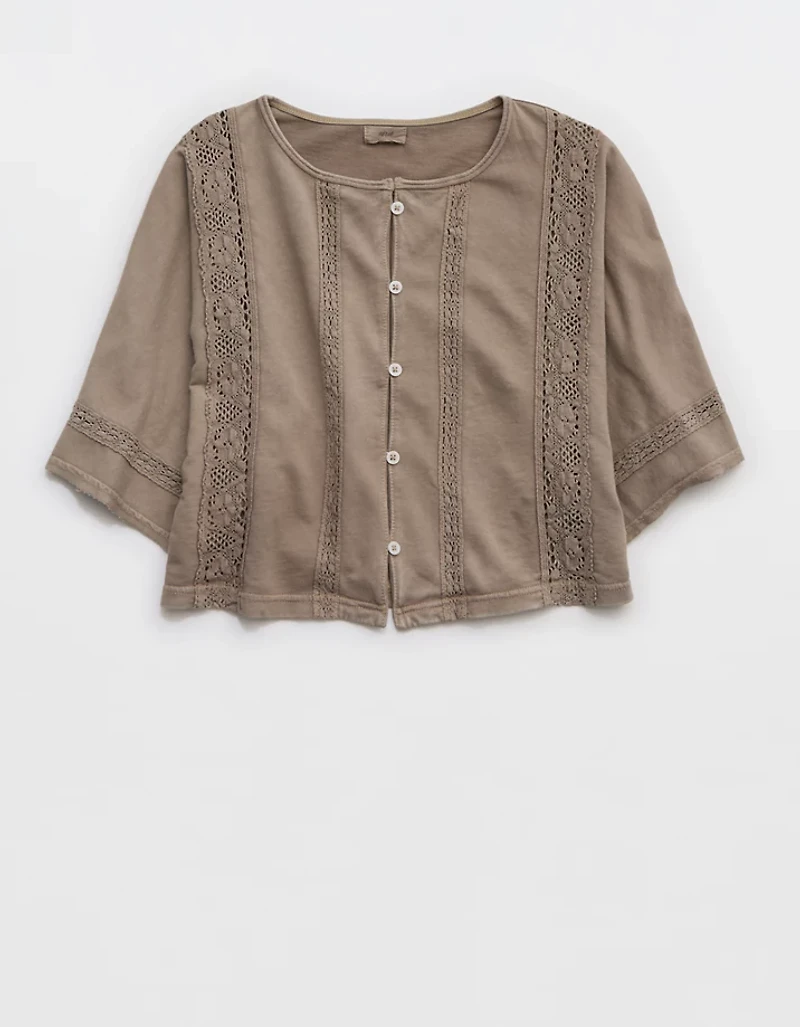 Aerie Short Sleeve Crochet Cardigan
