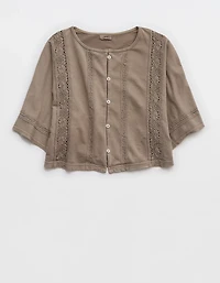Aerie Short Sleeve Crochet Cardigan