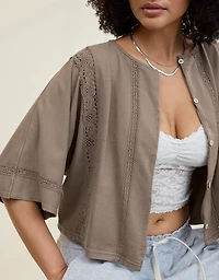 Aerie Short Sleeve Crochet Cardigan