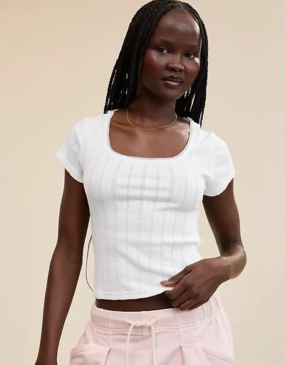 Aerie Pointelle Square Neck T-Shirt