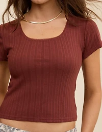 Aerie Pointelle Square Neck T-Shirt