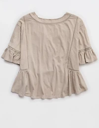 Aerie Flowy Cropped Notch Neck T-Shirt