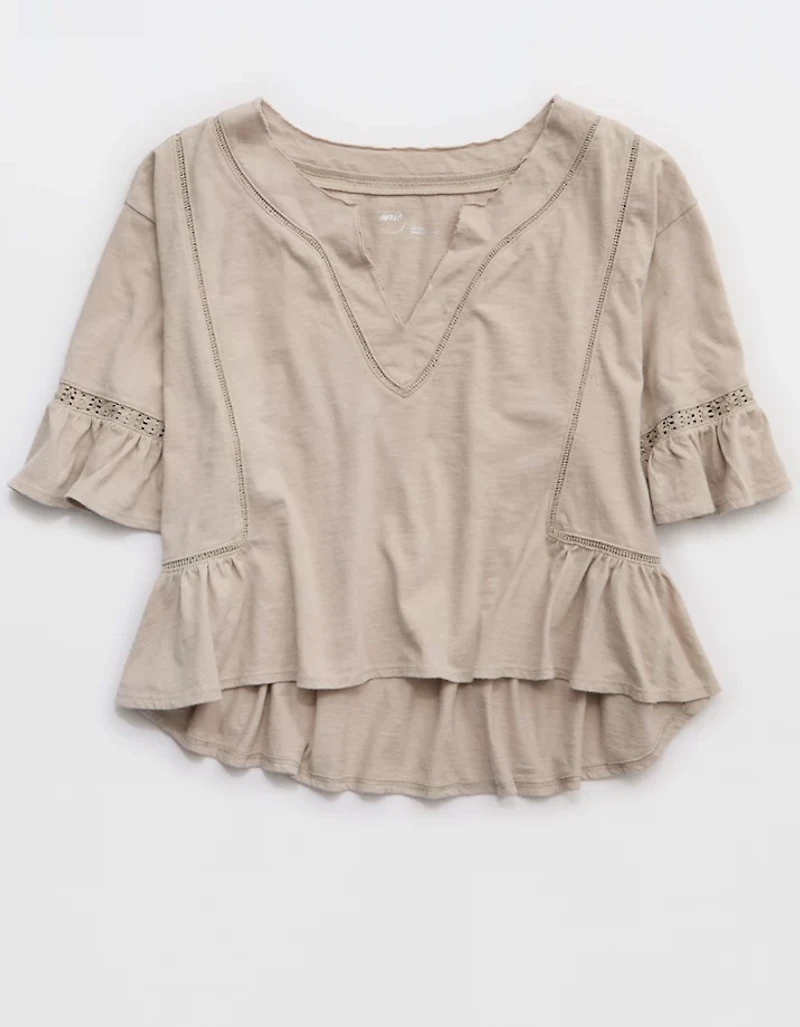 Aerie Flowy Cropped Notch Neck T-Shirt