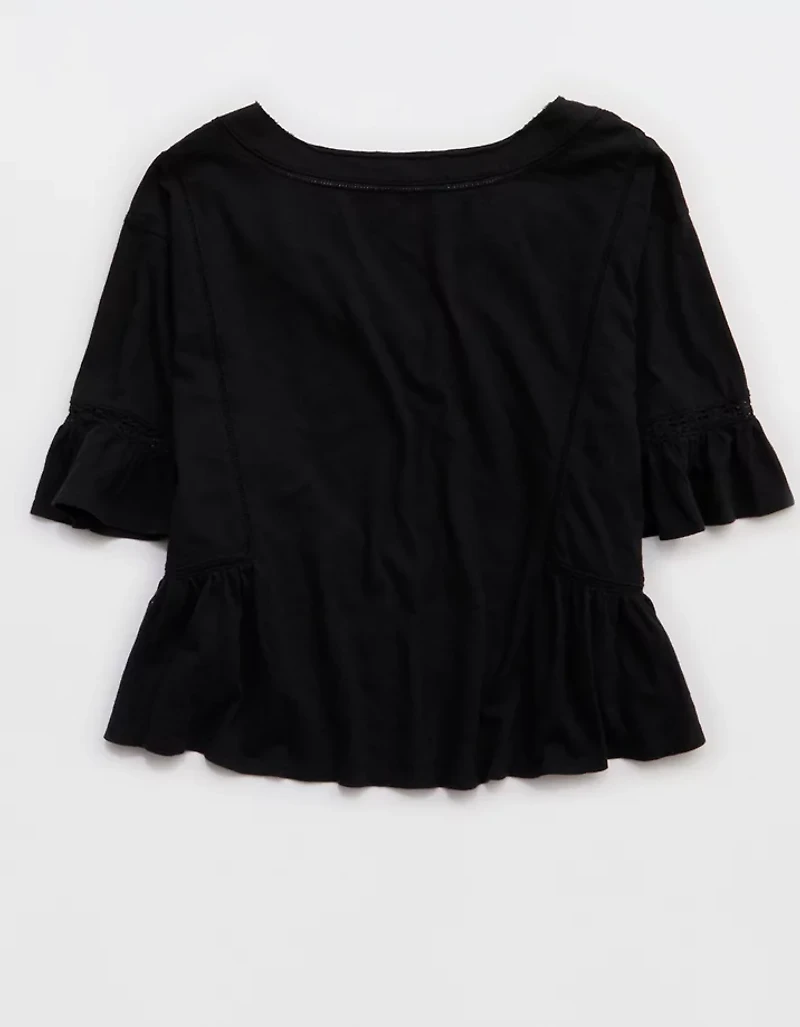 Aerie Flowy Cropped Notch Neck T-Shirt