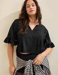 Aerie Flowy Cropped Notch Neck T-Shirt